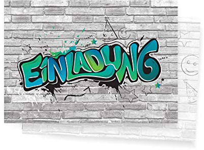 Friendly Fox Einladung Graffiti, 12 Einladungskarten zum Kinder Geburtstag von Jungen Mädchen, Partyeinladung Teenager, Einladung Kindergeburtstag (Blau)
