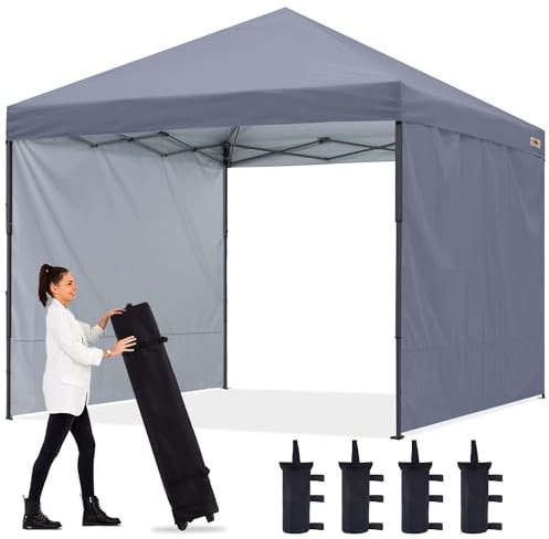 ABCCANOPY 3 x 3 m pop-up paviljong med två sidopaneler, uppgraderad rullväska, 4 viktväskor, insatser och rep (grå)