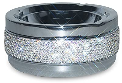 Bling Rhinestone Round Ashtray With Lid Ash Holder for Smokers,Desktop Smoking Ash Tray for Home Office Decoration (white)