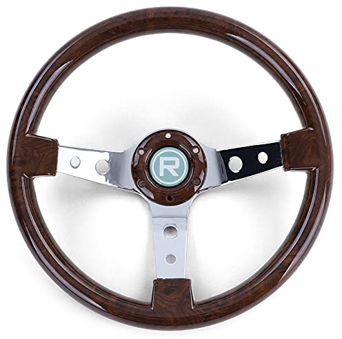 Sportlenkrad 350mm Wurzelholz Look Chrom Oldtimer Youngtimer Retro Klassiker