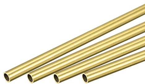 sourcing map 4 Stück 300mm Lange Messingrohr 4mm Außendurchmesser, Nahtlose Gerades Rohr 0,4mm Wandstärke, Messing Rundrohr für Industrie Bauwesen Garten Haushalt Bastelarbeiten Dekoration
