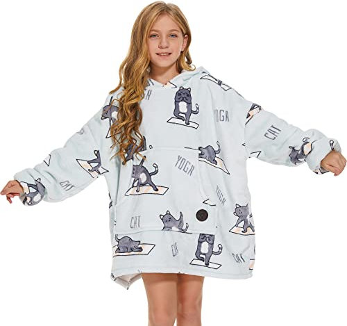 THREE POODLE Sweat à Capuche Enfant, Couverture à Capuche Surdimensionnée, Poncho Polaire Pull Plaide Pelucheux en Sherpa pour Enfant, Hommes et Adultes, Cadeau