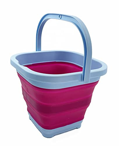 SAMMART 5L zusammenklappbarer rechteckiger praktischer Korb/Eimer (Kühles Blau/Flamingo)