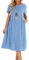Lpecmin Womens Summer Dresses Casual Short Sleeve Round Neck Midi A Line Cotton Linen Sundress with Pockets(Blue-01, Large)
