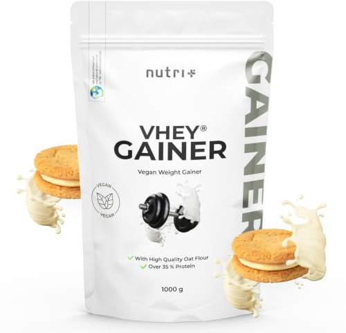 nutri + Poudre de protéines et glucides 1000 g - goût de Vanilla Cookie - Vegan Weight Gainer pour la prise de poids - gain de masse
