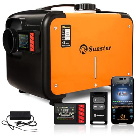 Sunster Diesel Air Heater 8KW, All in One 12V&24V&110-240V LCD Panel, APP Control Night Parking Heater w/Auto Start-Stop & Ventilation function for Campervan RV Bus Car Trailer Garden Tents