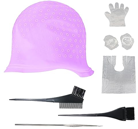 SKHAOVS 7 Stück Silikon Strähnchenhaube Set Silikon-Highlight-Kappen-Set Highlight Haar Kappe Hervorhebung Friseurkappe mit Haken für Salon Haus Haarefärben Zubehör