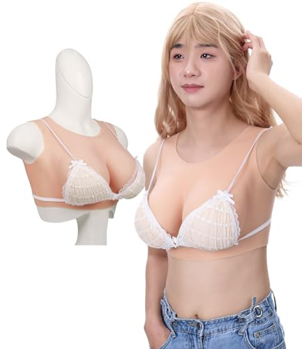 Peikey Silikon Brüste, [Rundhals-Version] Künstliche Brüste mit Geeignete BH, Realistisch Silikonbrustplatten Brustformen für Crossdresser, Weißer Hautton-Hochwertige Füllstoff, C Körbchen