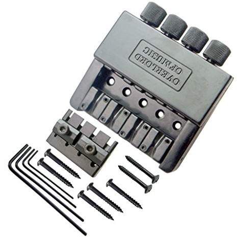 1 Set schwarze 4-saitige Headless-Bassgitarre, Stegsystem, E-Bass-Teile