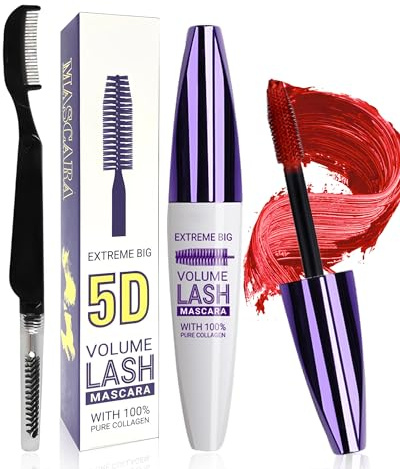 Wimperntusche Rot Wasserfest,Red Telescopic Waterproof Color Mascara | 5D Burgundy Seidenfaser Wimpern Wimperntusche Wasserfest Mascara, Verlängerndes,Voluminöses,Cosplay Party Bunt Augen Makeup