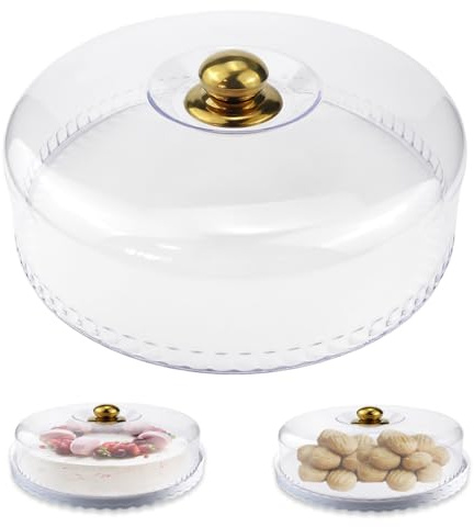 DOERDO Cake Dome Cover 11inch Plastic Cake Stand Cover Round Display Cake Plate Serving Platter for Home Kitchen Party, 11x3.1inch