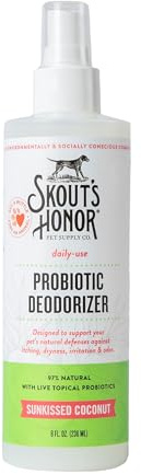 SKOUT'S HONOR Probiotic Pet Deodorizer Spray- Hydrating Daily-Use with Avocado Oil & Omega-3s, Microbiome Friendly Certiified, Paraben & Sulfate-Free, 97% Natural, 8oz, Sunkissed Coconut