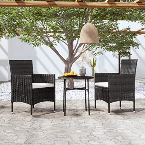 HETFTJN 3-TLG. Garten-Essgruppe, Sitzlounge Garten Tisch Balkon Gartenmöbel Set Balkonstühle Geeignet für Garten Außen Wenig Platz Balkon Poly Rattan Schwarz