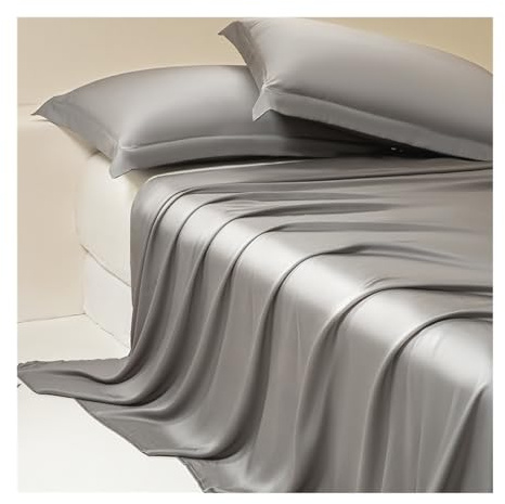 100% Eukalyptus Tencel/Lyocell Satin Bettlaken ohne Gummizug Betttuch Haustuch Laken ohne Gummi Seidig Glatte Kühlblätter für alle Jahreszeiten (Color : Gray B, Size : 180x230cm)