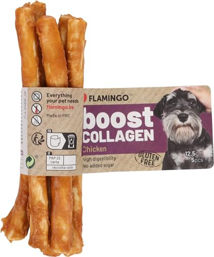 Flamingo Snack Boost - Barritas de Pollo con Colágeno - 12,5 cm, 30 g, ∅ 6 mm - Ideal para Beagle, Bulldog Francés, Teckel, Cocker Spaniel, Schnauzer Miniatura y Shih Tzu