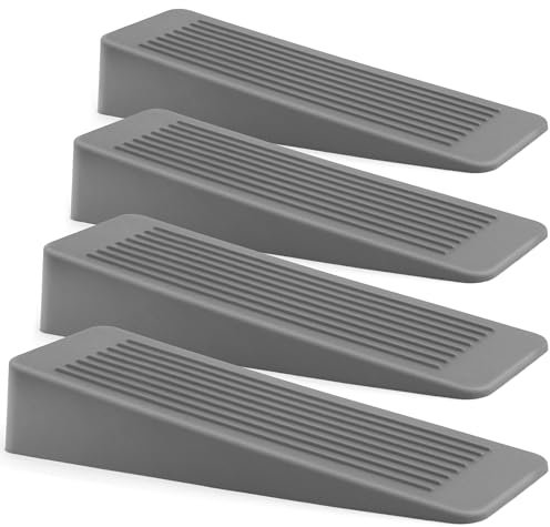 Rubber Door Stop 4 Pack, Door Stoppers for Floor, Door Stops Indoors, Door Wedge, Non-Slip Rubber Door Stopper, Door Wedges Indoors, Ideal for All Floor Types, Grey
