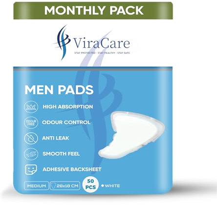 50 x Incontinence Pads Men with Adhesive Backsheet | Provides High Absorption and Anti Leak | Size 26 x 18 cm | Mens Pads for Urine Leakage | Mens Incontinence Pads | (2 Packs of 25)