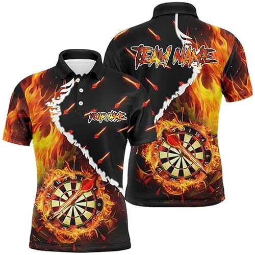 vhasport Personalisierte Dartscheibe mit Flammenmotiv - Individuelle Dartshirts für Herren & Damen, 3D-Bedruckte Dart-Team-Trikots T1819