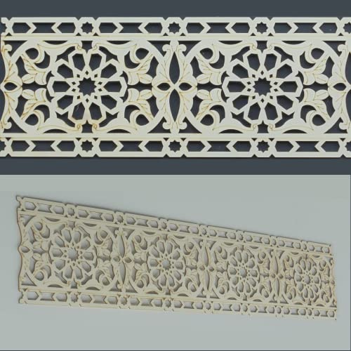 Zagora ornamentierte Zierleisten - orientalische Wanddekoration Holz 20cm breit (2m, Blüten)