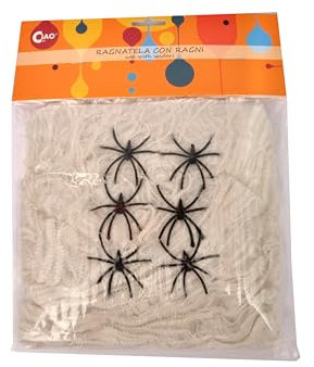 Ciao- Ragnatele Decorative (120 g) con 6 Ragni, Colore Bianco, Nero, 120g, 65127