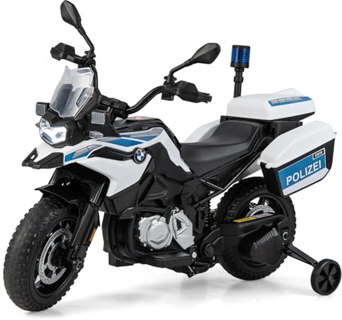DREAMADE 12V BMW Elektro Motorrad mit Musik & Scheinwerfer & Polizeilicht, 3-6 km/h, Kindermotorrad mit 2 Stützrädern, Kinder Motorrad für Kinder ab 3 Jahren, Weiß