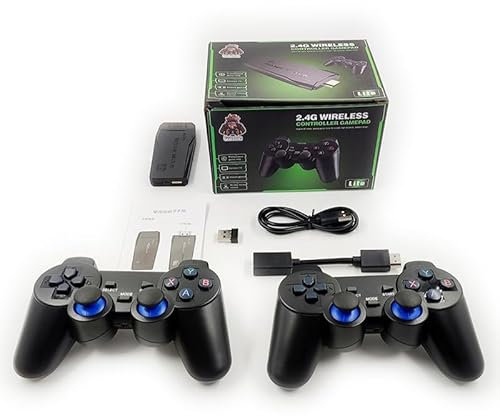 Genérico Consola de juegos retro +15000 juegos 4K,PS1,Atari,Mame,GBA,GB,MD,2 mandos inhalambricos a 2,4Ghz,mini maquina arcade,USB HD Game Stick portátil y fácil de transportar