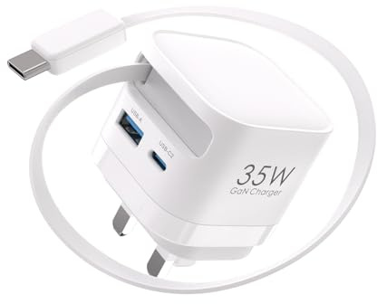 TOPADRE 35W Retractable USB C Charger with Cables, 3 Port Retractable Cable UK Plug, Fast Charger Plug for iPhone 17/16/15 Pro Max, for Galaxy S25/S24/S23/S22, for iPad Air/Pro, Tablet and More. White