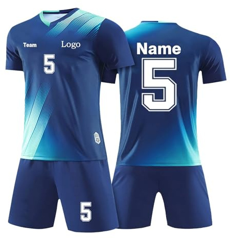 Personalised Football Trikot Erwachsener Kinder Fußball Trikot Set mit Namen Nummer Team und Logo Football Jersey Fußballtrikots T-Shirt und Shorts Fussball Set für Kinder Herren Anzug