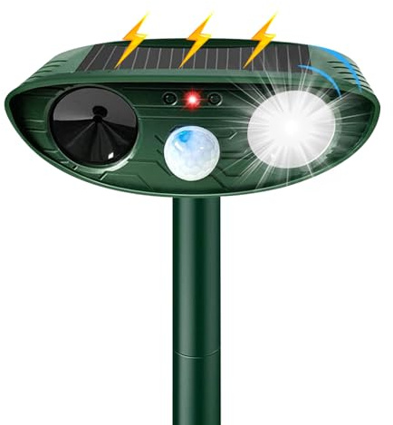 Cat Repellent for Garden, Solar Ultrasonic Animal Repeller, Waterproof Animal Repellent with PIR Motion Sensor, Outdoor Animal Repeller for Garden Yard Squirrels Cats Rats Fox