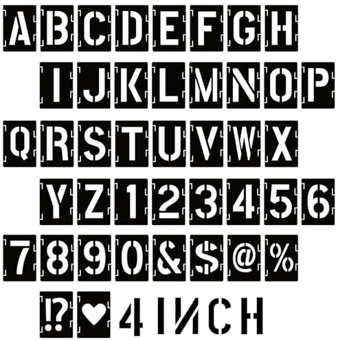 4 Inch Letter and Number Stencils 42Pcs Reusable Alphabet Templates Plastic Letter Stencil Kit Large Number & Letter Stencils for Painting Walls, Spray Paint, Wood, Rock, Sign, DIY Art Projects