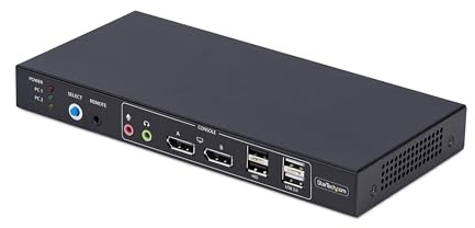 StarTech Switch KVM DisplayPort 2 Ports, 4K 60Hz, Matrice Vidéo, Hub USB | Matrice KVM DP 1.2, Double vue, Compatible BIOS/UEFI, Boîtier acier, Protection ESD, Bouton, Dock