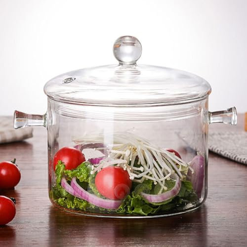 Vllentin Pentola per Zuppiera,Pentole Piccola Trasparente con Coperchio,Pentole in Vetro,con Coperchio,per Cucinare sul fornello Pentola a Pressione per la zuppa di Pasta