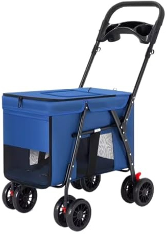 Bärbar Hundvagn Kattvagn Hopfällbar Husdjursvagn Med 4 Hjul Bärbar Hundvagn Med Mugghållare Kattvagn För Medelstora Hundar Katter Husdjursvagn med Hjul(Blue)