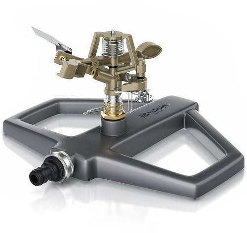 Brandson - Rasensprenger Impulsregner Metall – Intervall Sprinkler – Kreisregner – große Flächen bis 314 m2 – 20 m Reichweite - Bewässerungssystem – Schnellkupplung ¾ Zoll auf ½ Zoll