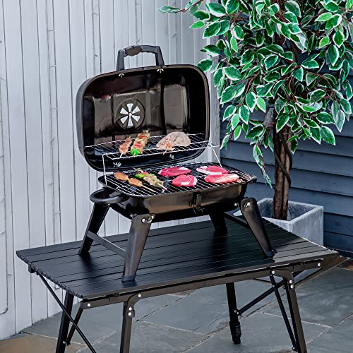 14 Portable Charcoal Grill - Tabletop Small BBQ Grill for Outdoor Cooking Camping Tailgating with Enamel Coating Vent & Folding Legs Compact Black Design