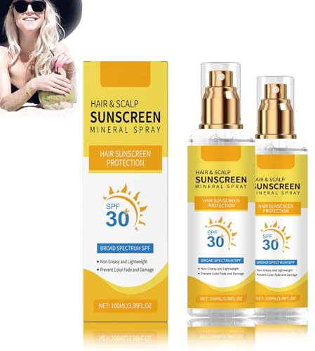 Hair & Scalp Sunscreen, Sonnenschutz Spray Kopfhaut SPF 30, Sonnenschutz Haare Spray für Wandern/Strand/Laufen, Prevent Hair Color Fade/Dryness, Sprühconditioner mit Sonnenschutz fürs Haar (2P)