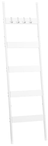 HOOBRO Blanket Ladder, 5-Tier Towel Rack with Hooks, Wall-Leaning Blanket Rack, Decorative Display Ladder Shelf, for Scarves, Industrial, Living Room, Bedroom, White WW52CJ01