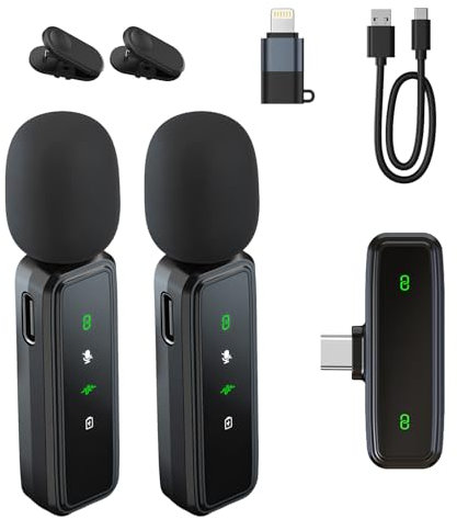 Journeyside Microphone Cravate sans Fil 3 in 1 pour iPhone, iPad,Android, 2 Mini Microphones Plug and Play avec Réduction du Vruit, Connexion Automatique pour Vlogging,Enregistrement Vidéo