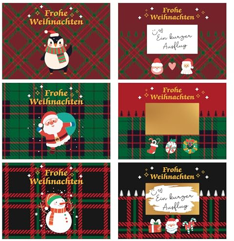 BIROYAL 6 Stück Weihnachtskarten mit Umschlag Set - Rubbellose Weihnachten mit Rubbelaufkleber - Weihnachtskarte Gutschein - Weihnachts-Gutscheine zum selber ausfüllen - Wunschgutschein (Gitter)
