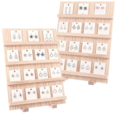 LDHHYH 2 Pack 4-Tier Wooden Jewellery Display Stand, Wood Earring Display Stands, Tiered Craft Fair Displays for Selling Craft Earring Storage Showcase