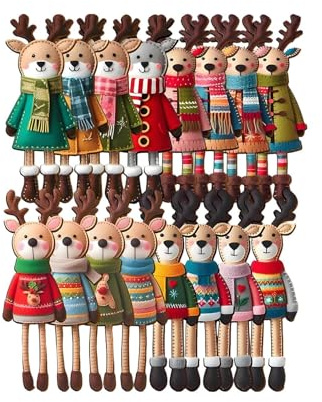 16 Stück Holz Hirsch Weihnachtsschmuck, 2D Liebenswert Rentier Weihnachtsbaum Anhänger, Festliche Baumschmuck, Für Zimmer Tür Wohnheim Wohnung Schule Erntedank Party Auto