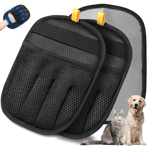 Zivacate Manopla Quita Pelos Mascota, Guante Electrostatic Reutilizable para Eliminar Pelo de Mascotas, Guantes de Aseo Lavables de Doble Cara para Ropa, Cama, Sofá, Alfombra - 2 Unidades