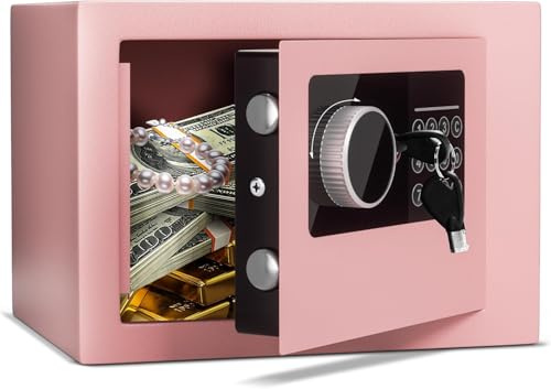 6.6L Tresor Für Zuhause, Tresor Feuerfest Wasserdicht Mit 2 Schlüsseln, Safe Tresor klein,Wandtresor Möbeltresor für Wertsachen Wie Geldpistolen und Bargeld, Rosa