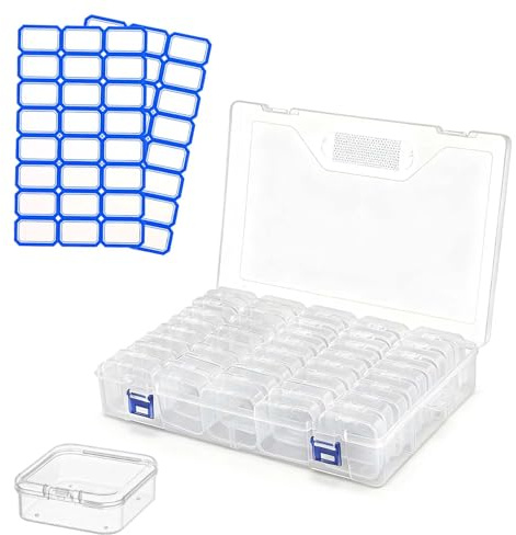 XHNKEG 45 unidades organizadores de perlas, cajas de almacenamiento grandes pequeñas organizadores de joyas cajas de plástico transparente con un nombre etiquetado cajas clasificadoras de plástico