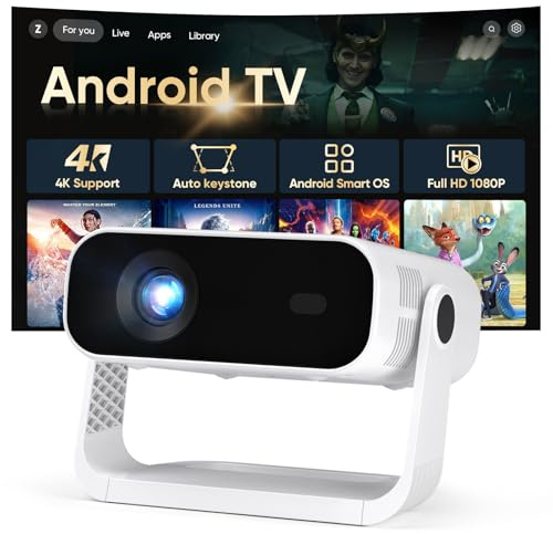 Mini Projector with Wifi and Bluetooth 350 ANSI, Smart 1080P HD Portable Projector with 360° Rotatable Stand, 4K Support Built-in 10000+ Apps, Movie Projector for Bedroom Dorm Apartment Home