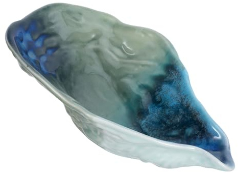 Veemoon Assiette en Céramique 20 Cm Forme Coquille D’huître Verte, Plateau de Service Fruits et Salade, Plat Décoratif Polyvalent pour Maison et Restaurant, Assiette à Dessert Originale