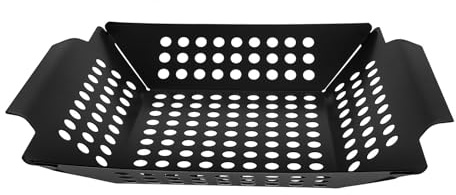 Veemoon Panier à Griller Rectangulaire 20,5 X 25 X 4 Cm en Métal Noir 0,7 Mm Revêtement Antiadhésif pour Barbecue, Accessoires la Cuisine Extérieure, Panier à Légumes pour Grillades