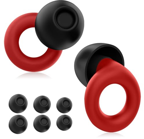 4 tamaños Reemplazable Tapones Oidos Ruido Dormir,Tapones oidos ruido dormir,Tapone Oído de Silicona Reutilizables Lavableques,Protección Auditiva,para dormir, concentrarse o viajar,Rojo + negro