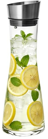 GLASKEY Vattenkaraff i Glas med Lock, 1000 ml Glaskanna,Diskmaskinssäker,Transparent och Minimalistisk Design Juicekaraff, Borosilikatglas för Varmt och Kallt Vatten,Kaffe,Iste eller Limonad
