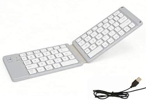Cuifati Clavier Bluetooth Pliable, Clavier Fin Portable sans Fil et Filaire, de Voyage Compact et Silencieux, Universel pour Tablette, Ordinateur Portable, Smartphone, Voyage (White)